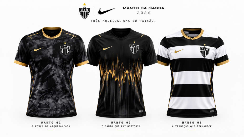 Atlético e Nike apresentam os três finalistas do Manto da Massa 2026/27